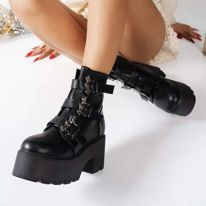 Women's Thick-soled Ankle Boots With Belt Buckle Decoration