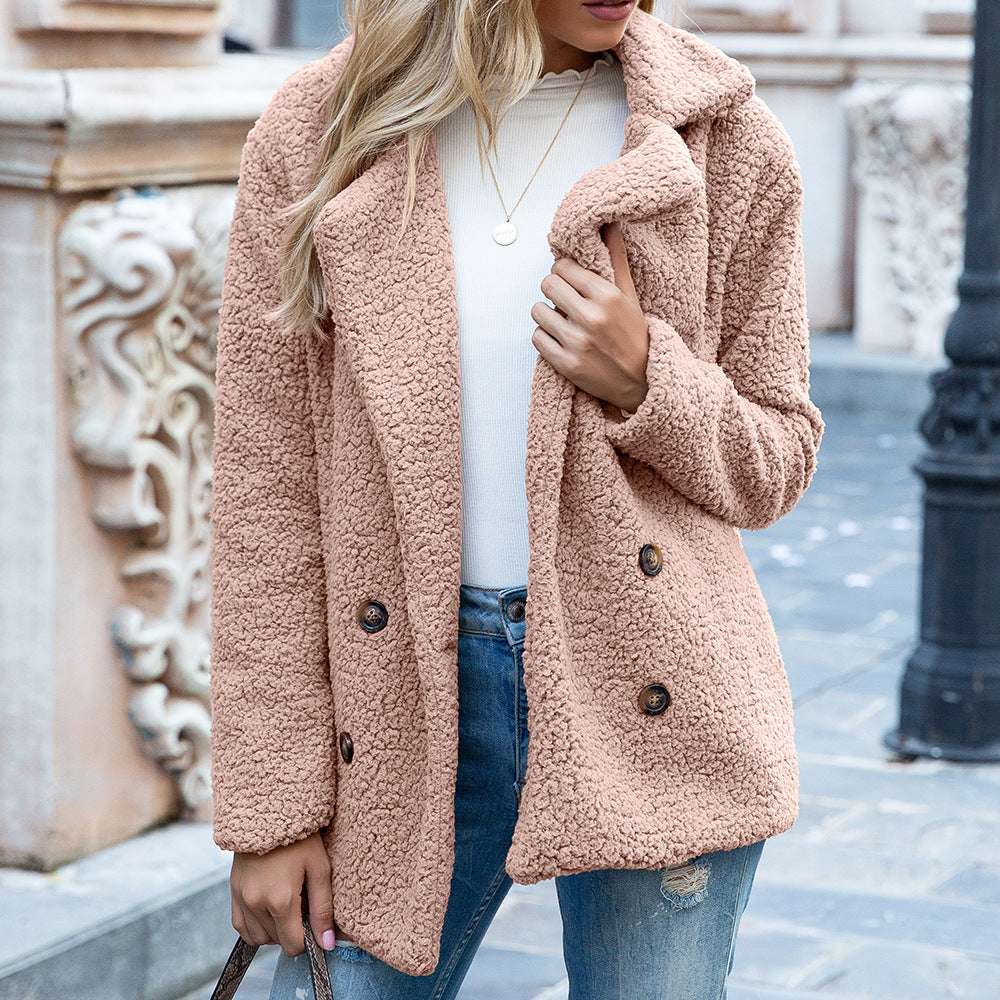 Women's Fluffy Lapel Coat - Loose Winter Jacket Loose Lapel Fluffy Coat Winter Button Ja | Ectron Online