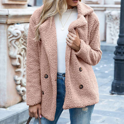 Women's Fluffy Lapel Coat - Loose Winter Jacket Loose Lapel Fluffy Coat Winter Button Ja | Ectron Online
