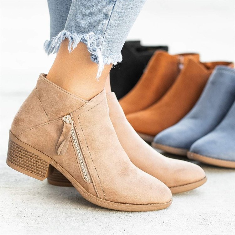 Flat side zip ankle boots