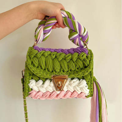 Pure Handmade Rainbow Cloth Strip Bag - Eco-Friendly & Vibrant Pure Handmade Cloth Strip Bag Rainbow | Ectron Online
