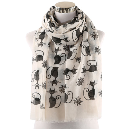 Fashion black cat print pattern scarf