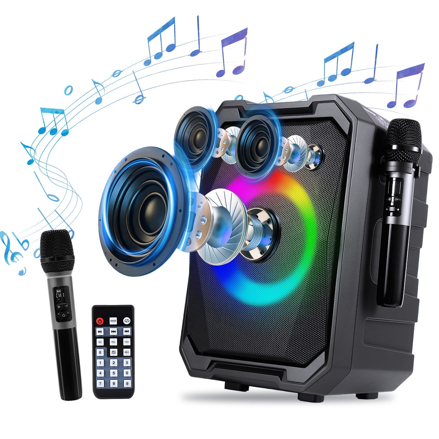 Wireless Party Speaker with 2 Mics | TWS Bass & LED Bluetooth Speaker