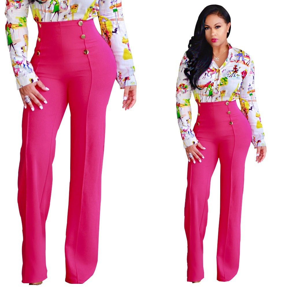 Stylish Slim Personality Double-Breasted Flared Trousers