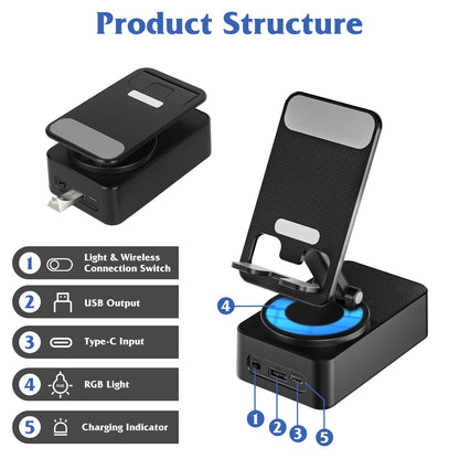 4-in-1 Wireless Speaker & Phone Stand | 5000mAh Power Bank with RGB 1Pc 4 In 1 Foldable Wireless Speaker Pho | Ectron Online
