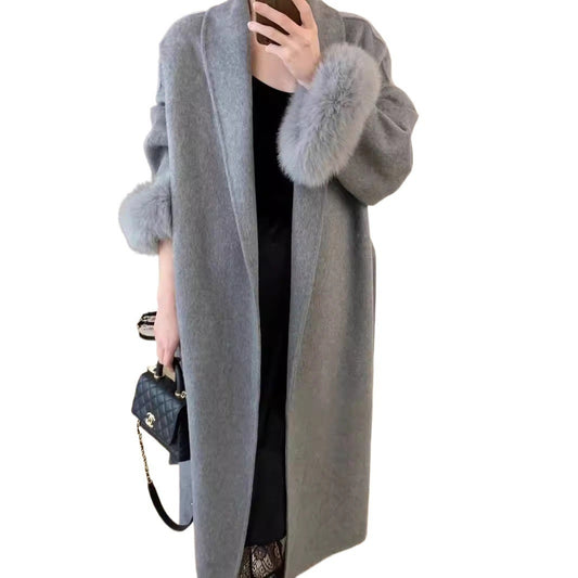 Women's Long Reversible Cashmere Coat - Lapel Style Women's Long Lapel Reversible Cashmere C | Ectron Online