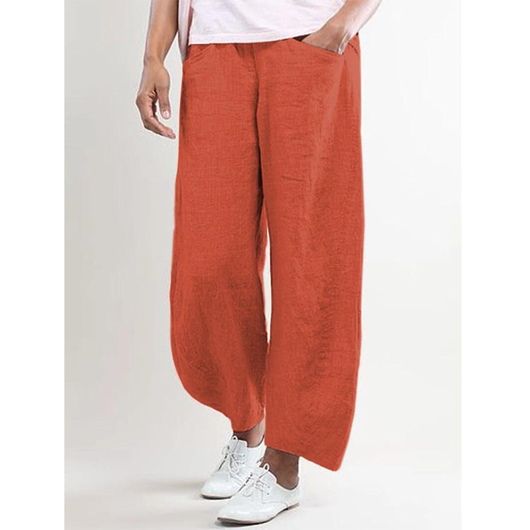 Cotton and linen casual solid color straight pants