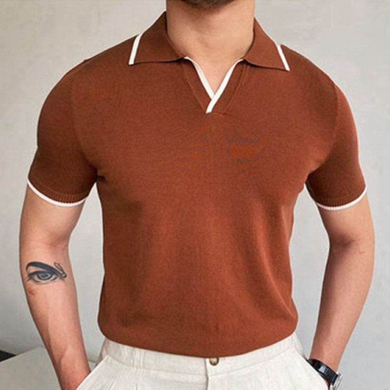 Men’s Summer Red Knitwear – Short Sleeve Lapel Top Men's Summer Red Lapel Knitwear | Ectron Online