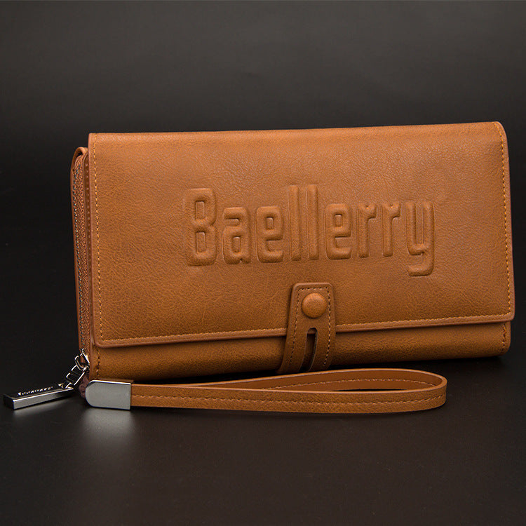 Baellerry long wallet, orange-brown leather-look with embossed logo and wrist strap
