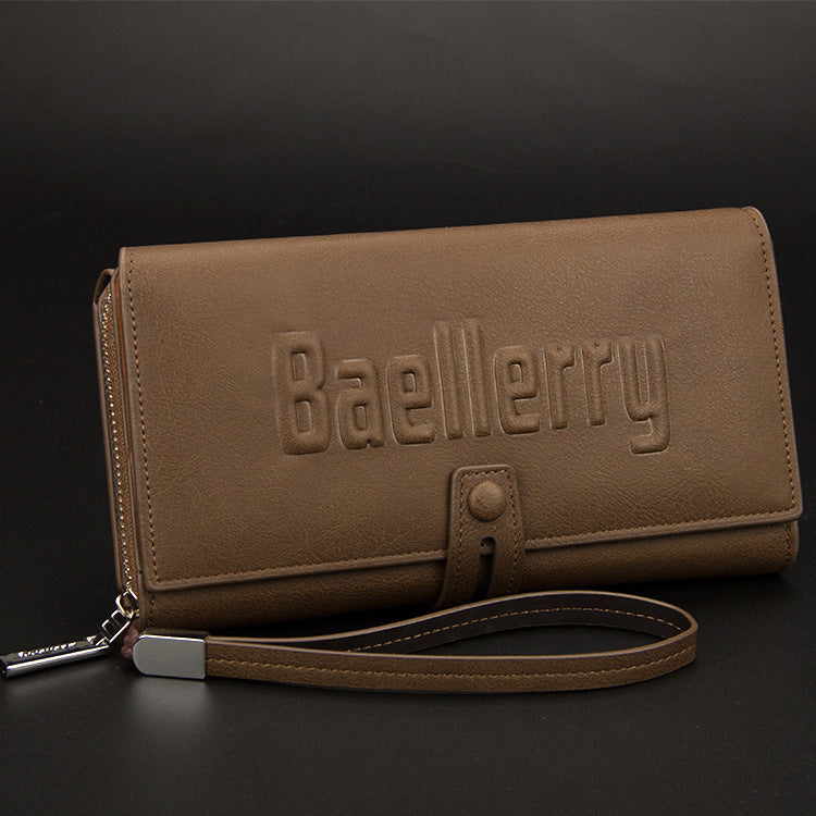 Baellerry long wallet, light brown leather-look with embossed logo and wrist strap