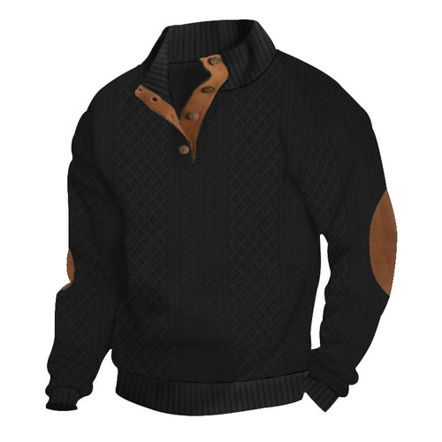 Men's Stand Collar Jacquard Knitted Pullover - Long Sleeve Sweater