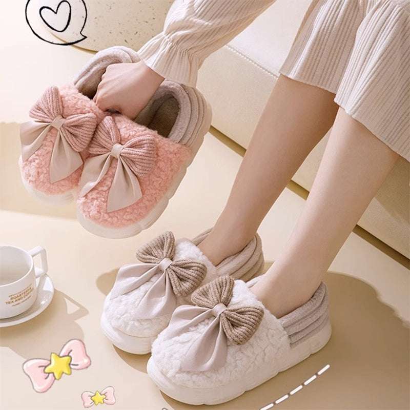 Big Bow-knot Fluffy Slippers – Winter Warm Platform Shoes Big Bow-knot Fluffy Slippers Winter Warm | Ectron Online