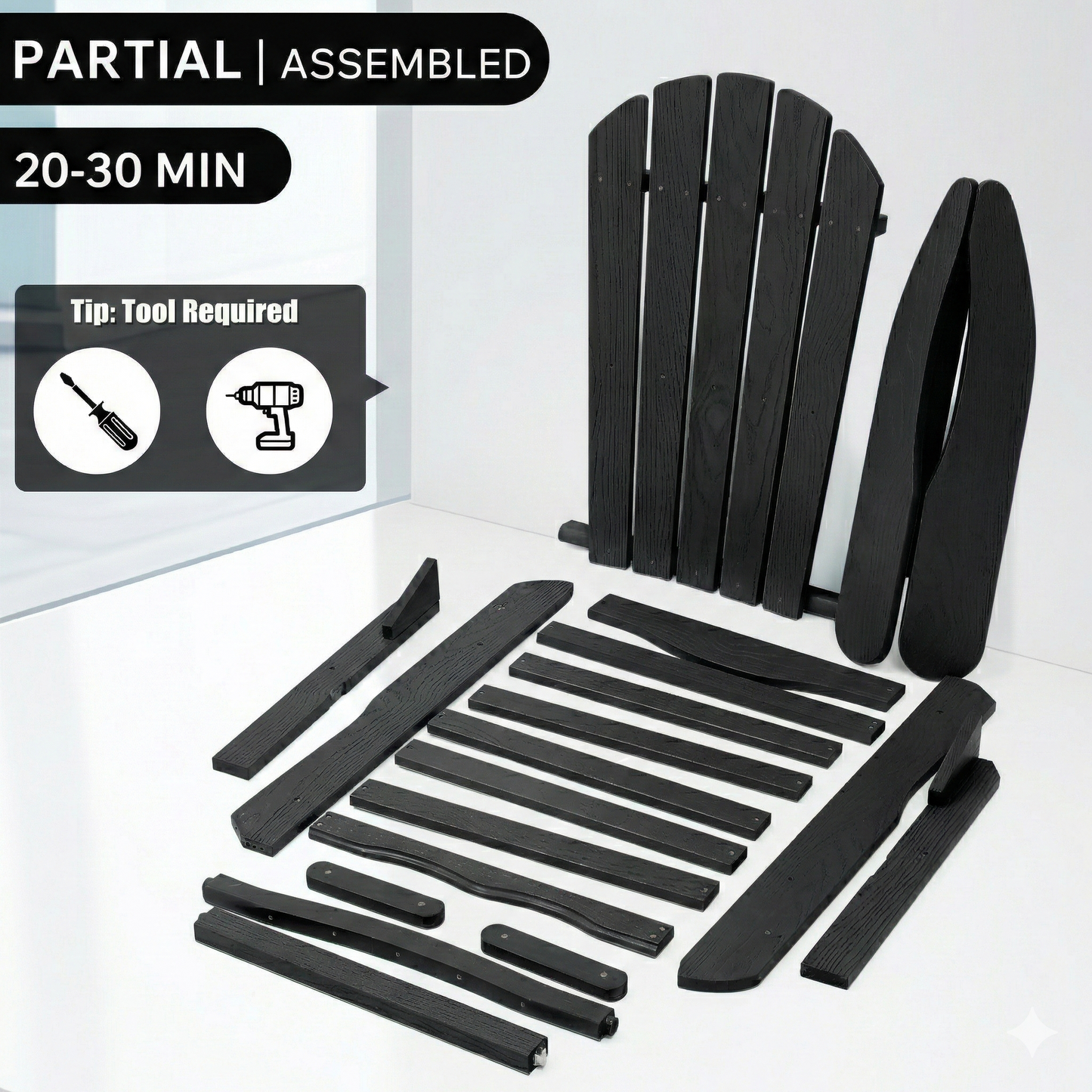 Solid Wood Folding Adirondack Lounge Chair - Garden & Patio Seating
