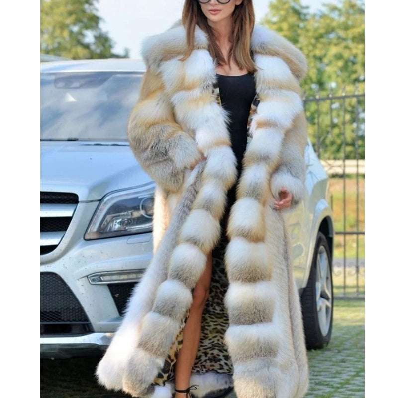 Mid-Length Hooded Faux Fur Coat