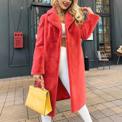 Women's Elegant Plush Long Coat | Lace-Up Turn-Down Collar Jacket Women's Fashionable Elegant Lace-up Turn | Ectron Online