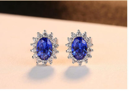 CZCITY New Natural Birthstone Royal Blue Oval Topaz Stud Earrings With Solid 925 Sterling Silver Fine Jewelry For Women Brincos