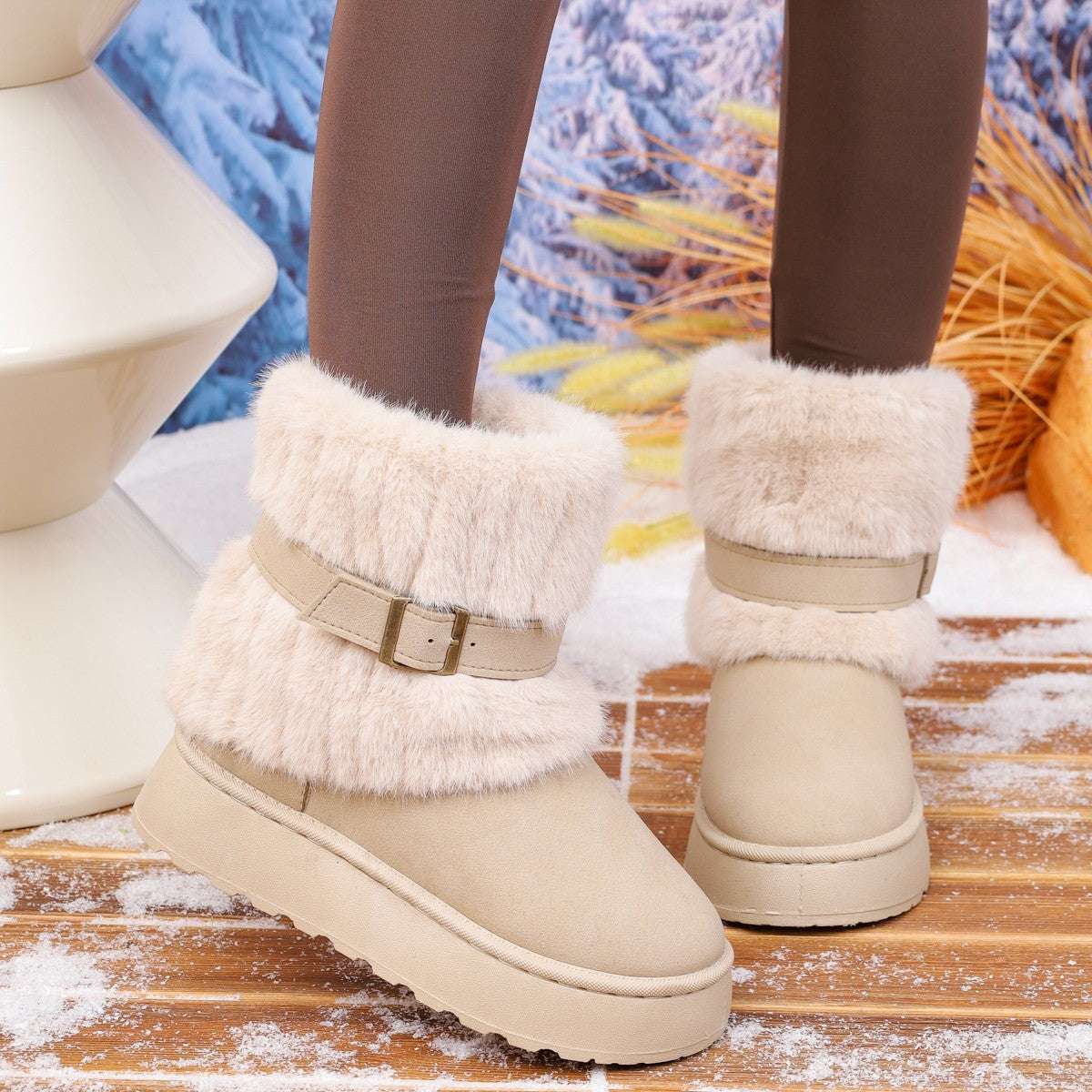 Women's Plus Size Fleece Lined Snow Ankle Boots