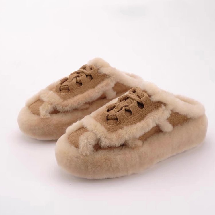 Women's Lamb Wool Half Slippers – Thick Sole Outerwear Style Outerwear Lamb Wool Thick Sole Half Slip | Ectron Online