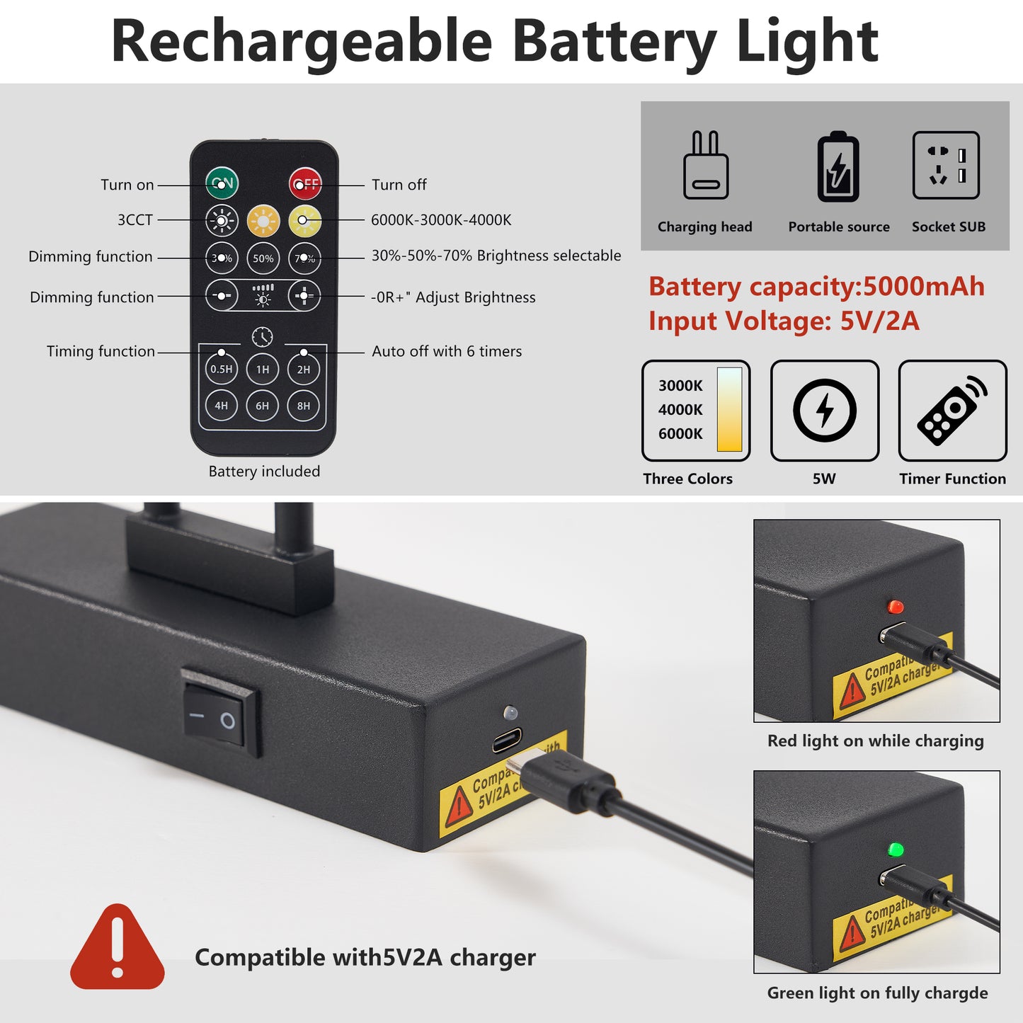 Rechargeable LED Picture Light with Remote - 16" Black Art Light