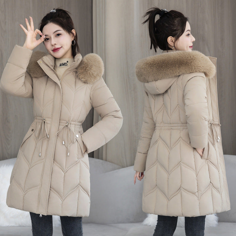 Women's Mid-Length Cotton Jacket | Large Fur Collar Thickened Coat