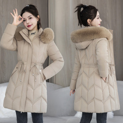 Women's Mid-Length Cotton Jacket | Large Fur Collar Thickened Coat Large Fur Collar Coat Mid-length Thicken | Ectron Online