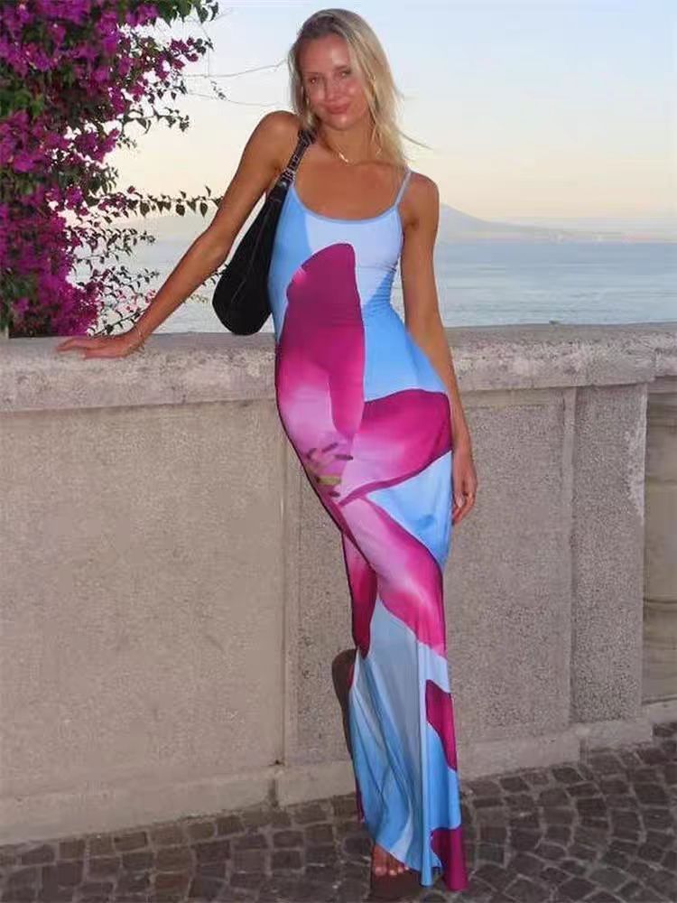 Floral Print Backless Slit Dress – Sexy & Sleek Long Dress Flower Print Tight Long Dress Sexy Backl | Ectron Online