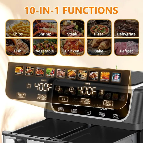 9.5 Quart Dual Basket Air Fryer | Double Basket with Sync Mode