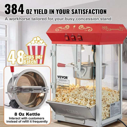 8 Oz Countertop Popcorn Popper Machine - 850W Professional Red Maker Popcorn Popper Machine 8 Oz Countertop P | Ectron Online