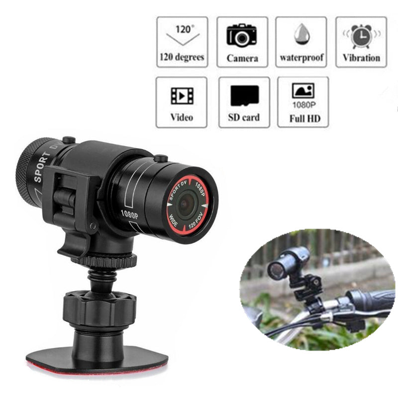 Black camera with features listed on a white background