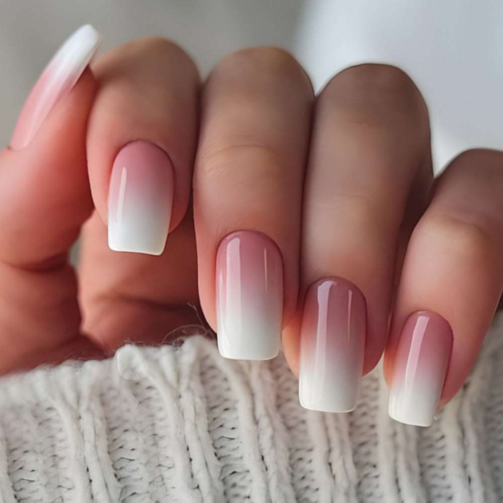 Simple Pink And White Gradient Detachable Nail Art