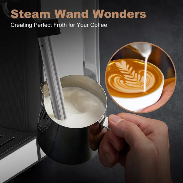 Geek Chef Stainless Steel Espresso Machine - Pod Compatible with Frother