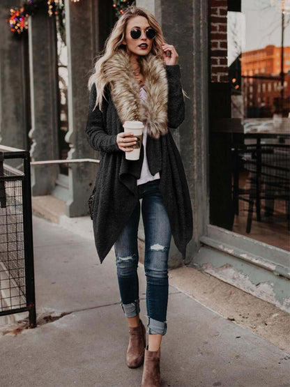 Women's Fur Collar Plush Trench Coat Fur collar cardigan plush trench coat | Ectron Online