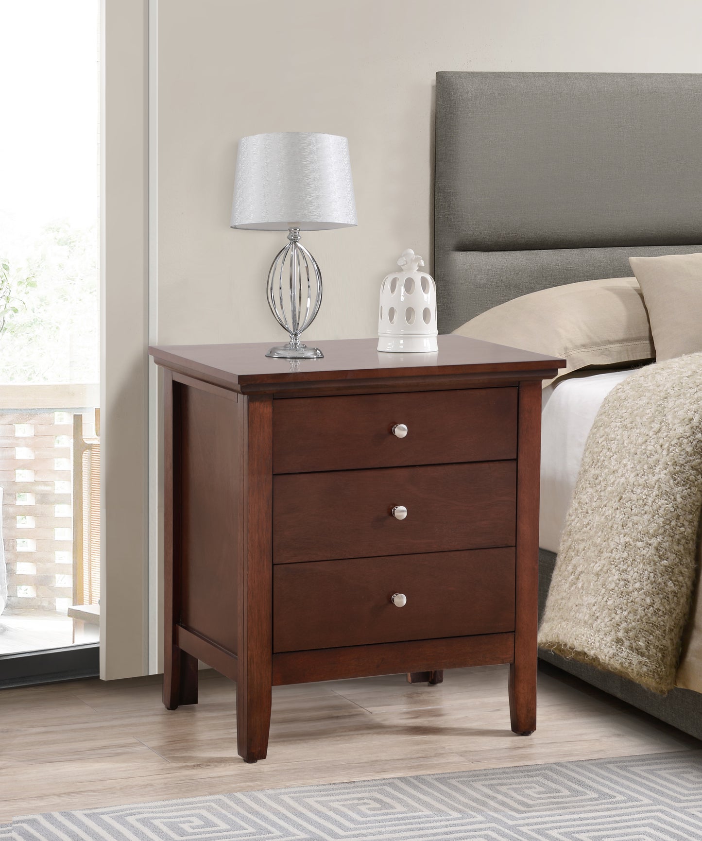 Hammond 3-Drawer Nightstand - Cappuccino Bedside Storage