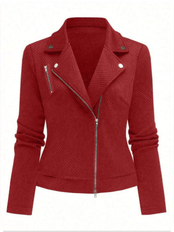 Women's Slim Fit Oblique Zipper Jacket | Casual Moto Style Coat Women's Oblique Zipper Fastener Decorati | Ectron Online