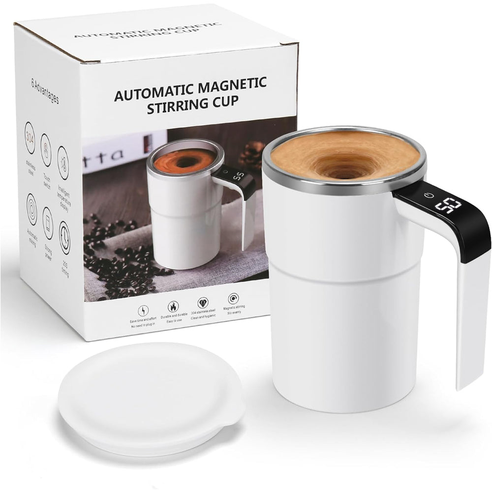 12oz Self-Stirring Coffee Mug | Auto Magnetic Cup with LED Temperature Display