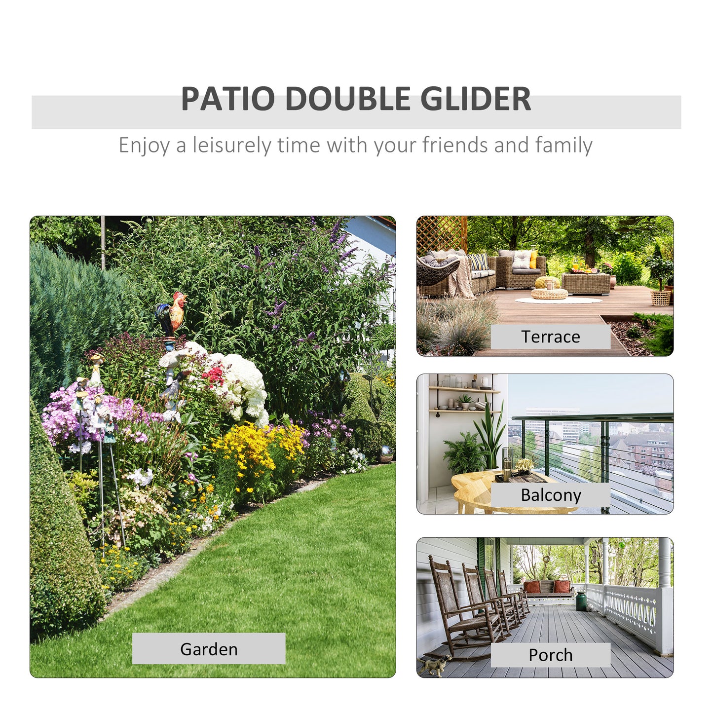 Outdoor Glider Chairs with Coffee Table - 2-Seat Patio Swing Set