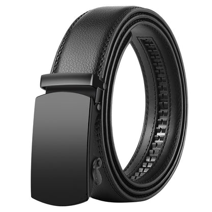Men's Leather Belt Automatic Buckle Korean Style with a sleek black design and premium leather craftsmanship.