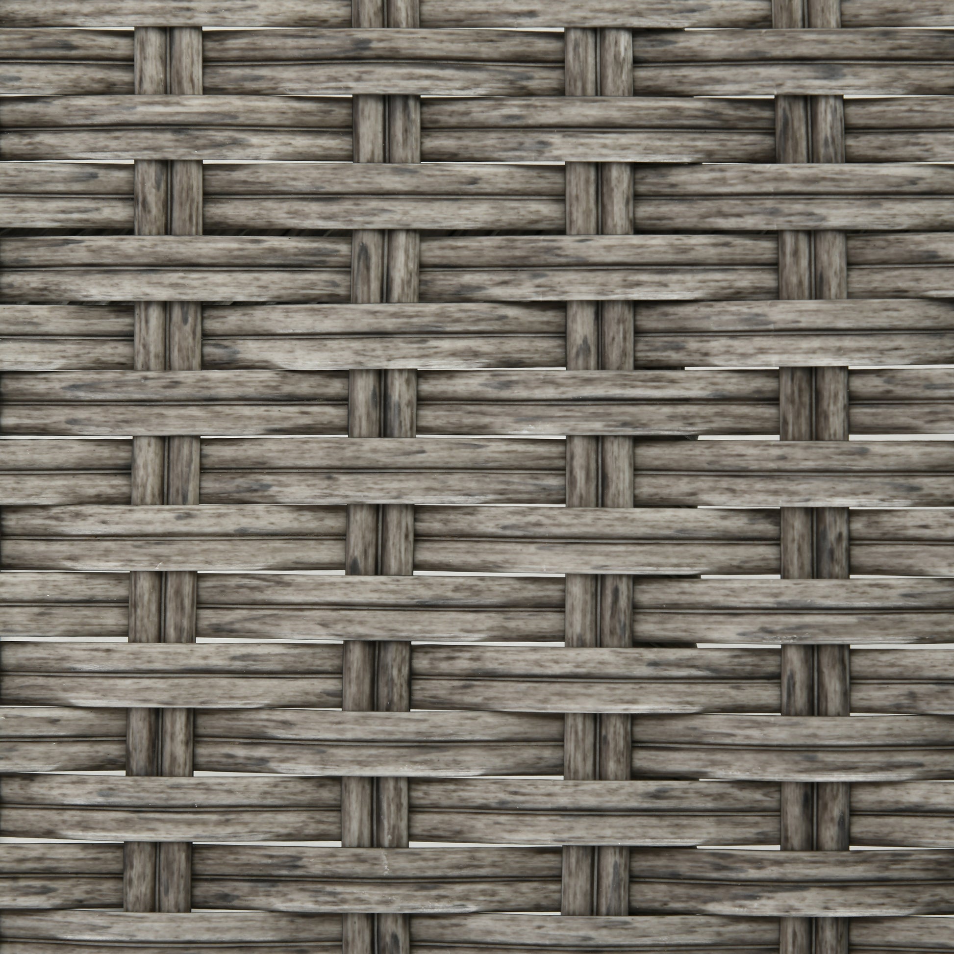 Close-up of gray woven rattan texture with interlaced strip pattern