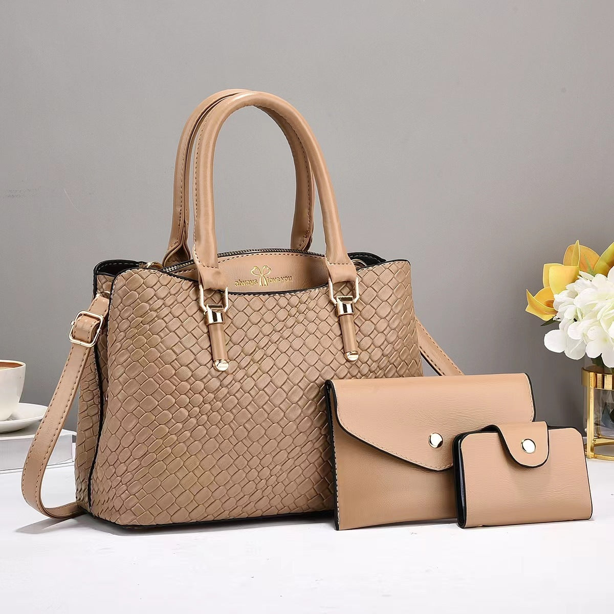 Woven Texture Three-piece Set Large Capacity One Shoulder Bag Woven Texture Three-piece Set Large Capa | Ectron Online