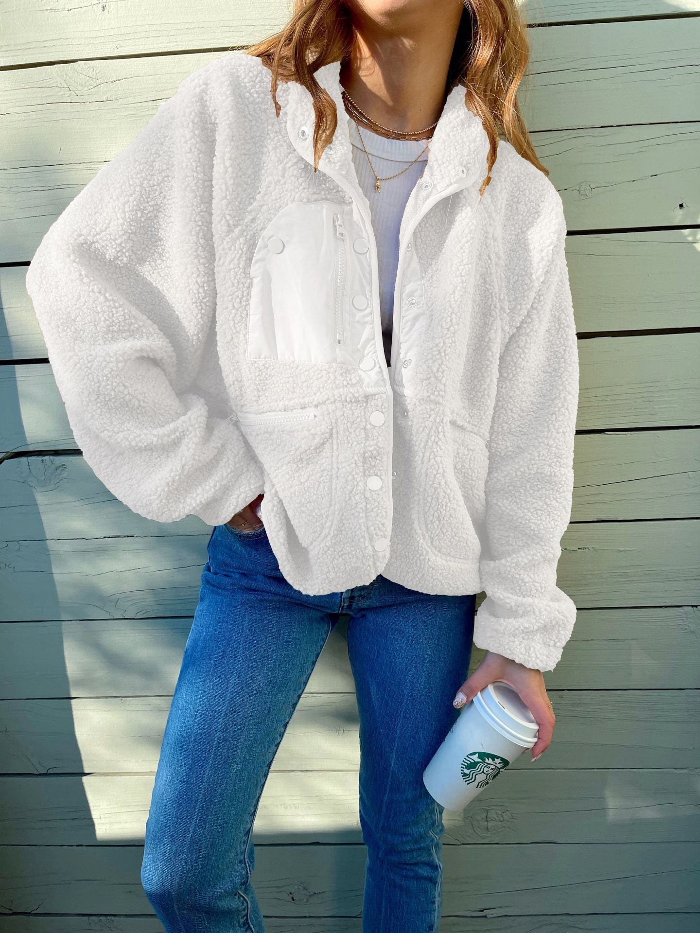 Short Cardigan Plush Jacket Lamb Wool Coat Outerwear & Jackets | Ectron Online