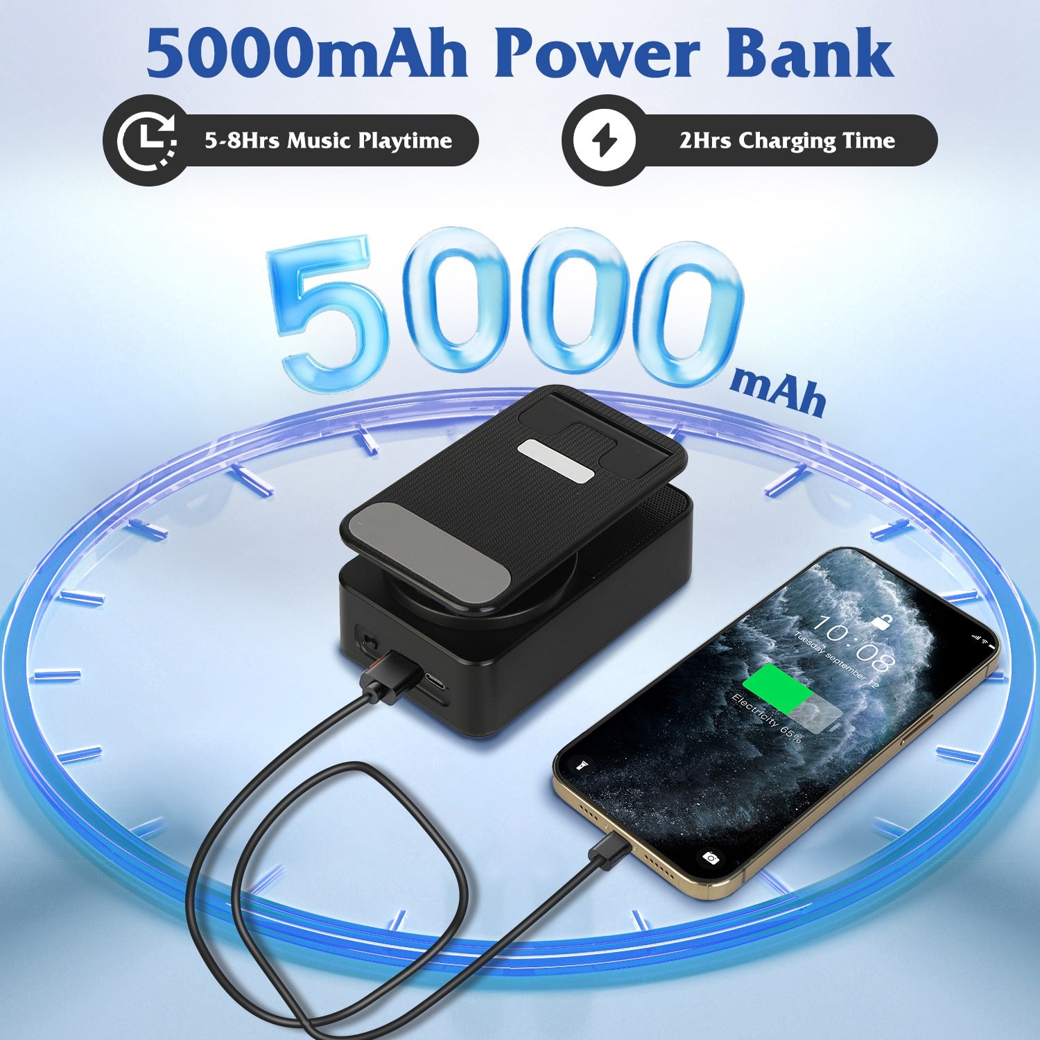 4-in-1 Wireless Speaker & Phone Stand | 5000mAh Power Bank with RGB