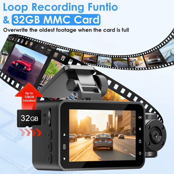 3 Channel Dash Cam 1080P | 360° Front, Interior & Rear Car Camera