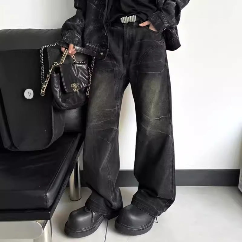 Washed Black Straight Jeans