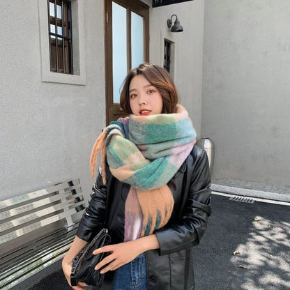 Women's Autumn Colorful Striped Warm Cashmere Plaid Scarf