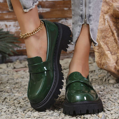 Plus Size British Style Slip-on Thick Bottom Chunky Heel Stylish Loafers