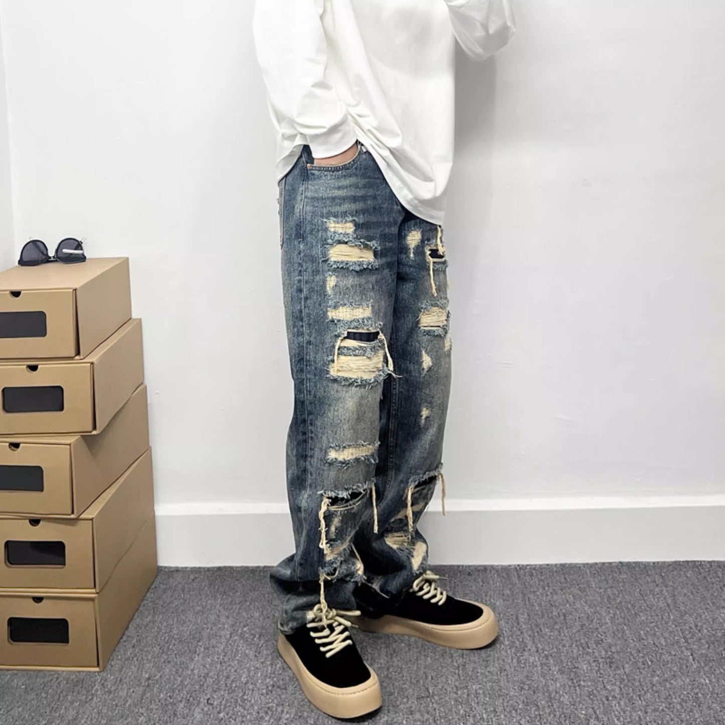 Men's American Casual Ripped Patch Jeans