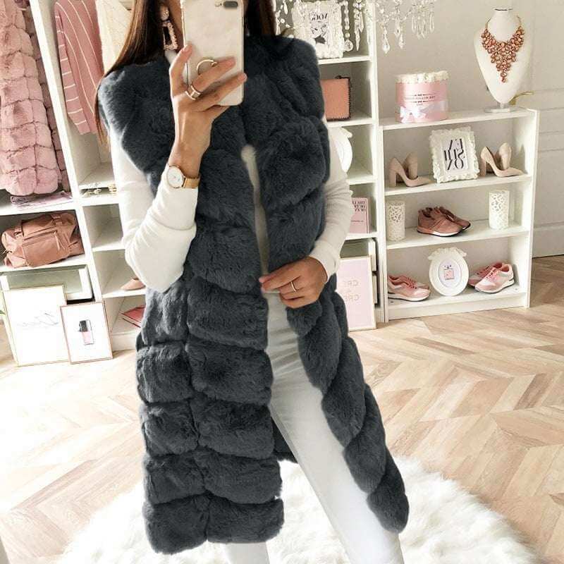Long Faux Fur Vest Fur Long Vest Cotton-padded Coat | Ectron Online