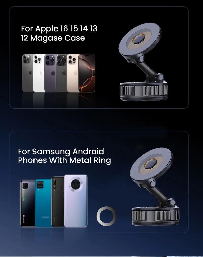 Retractable Magnetic Car Phone Holder - 360° Vacuum Suction