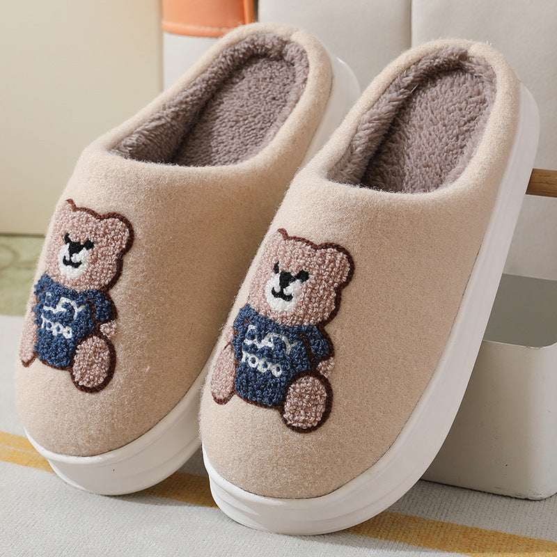 Cartoon Bear Woolen Slippers – Women’s Winter Thick-soled Shoes Lovely Cartoon Bear Woolen Slippers For | Ectron Online