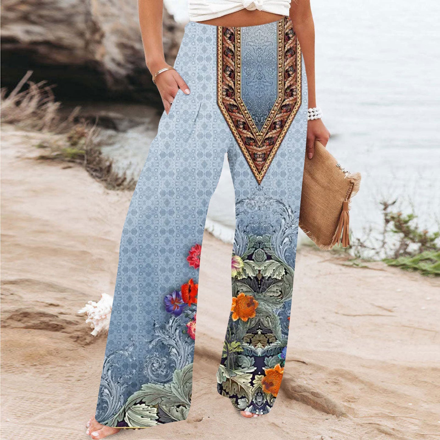 Elegant Series New Printed Loose High Waist Casual Wide Leg Pants